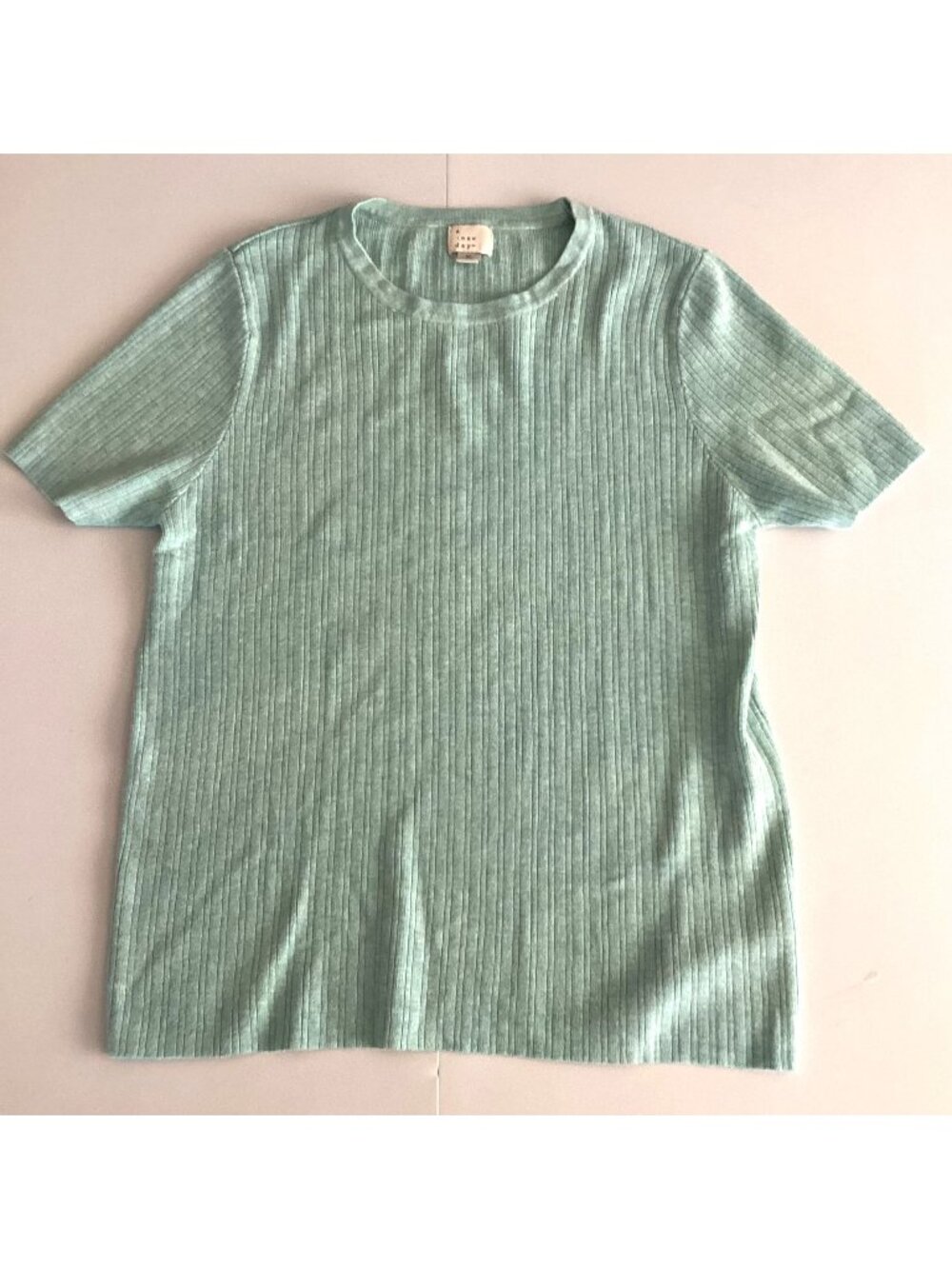 A New Day Women's Ribbed Short Sleeve Form Fit T-Shirt Sweater Teal Size Medium